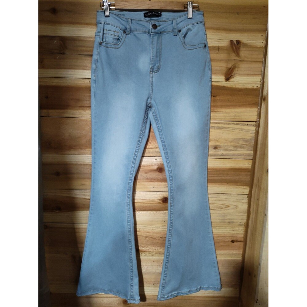Bamboo Jeans Women Size 9 Blue Denim Flare Bottoms Pockets Light Wash